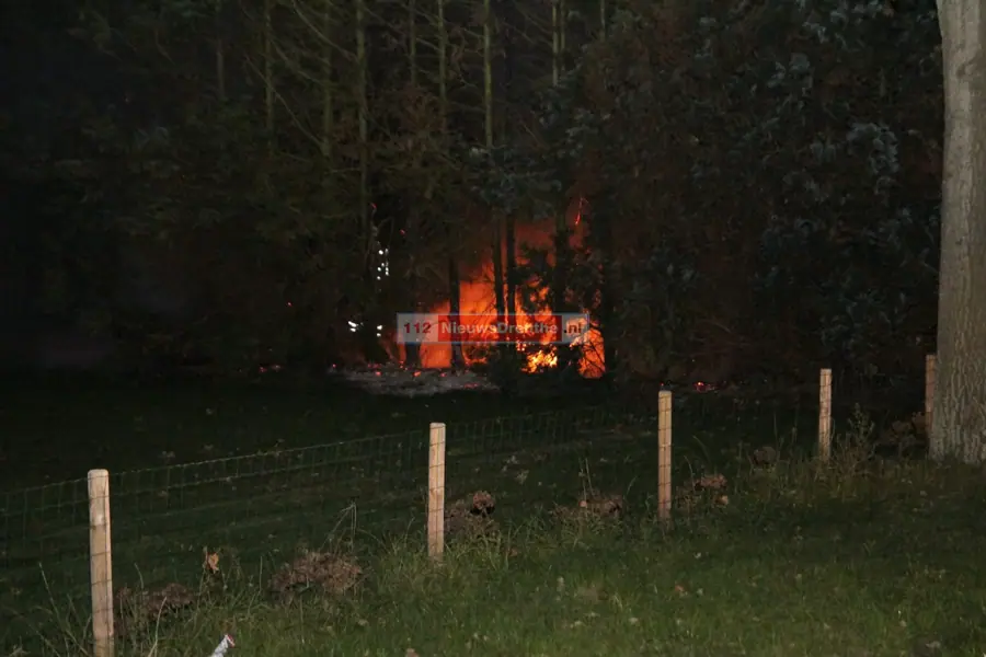 Coniferen in de brand aan de Scheidingsweg in Nieuw-Amsterdam